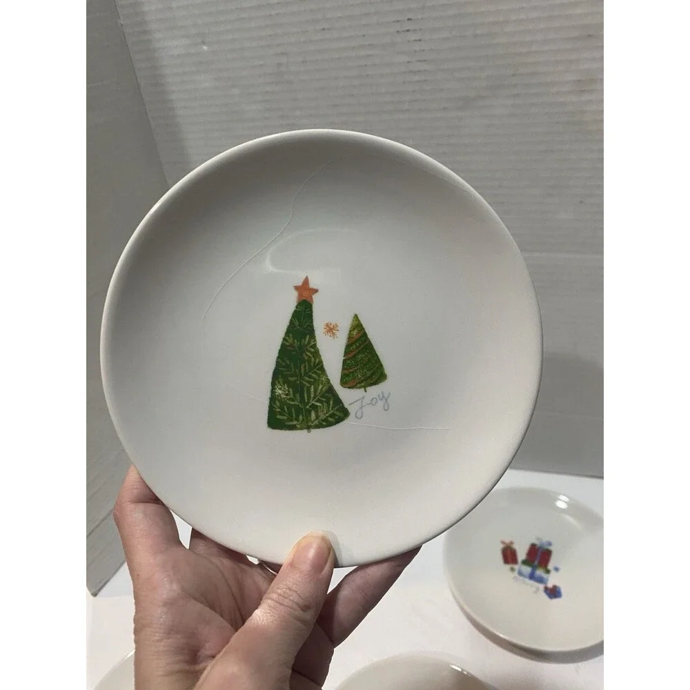 Pier 1 Imports Holiday Appetizer Plates Set Four EUC Christmas Santa Snowman
